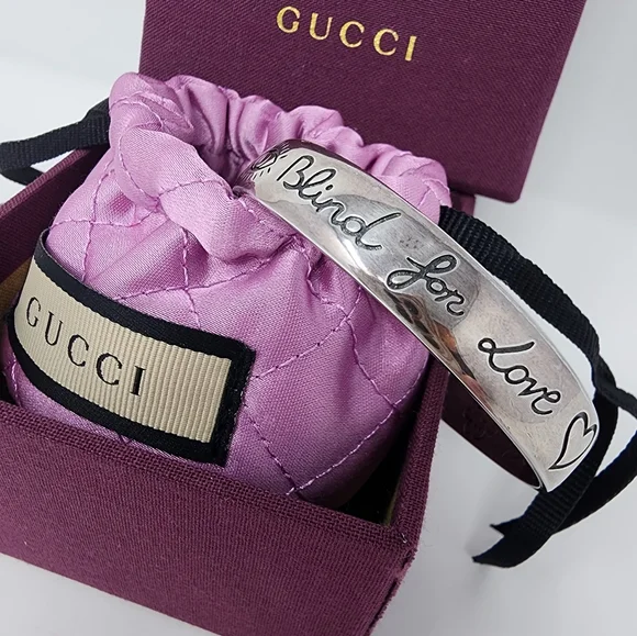Gucci Blind For Love Silver Cuff Bracelet - Picture 3 of 17